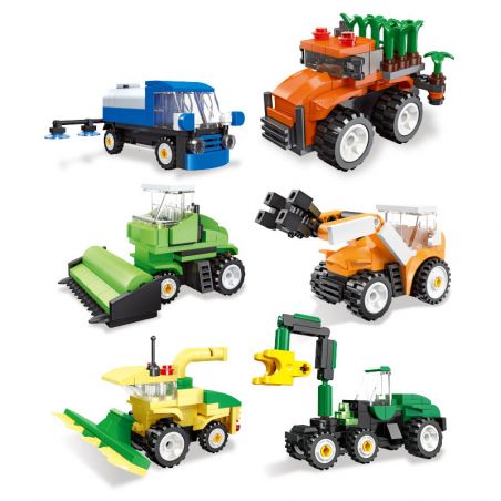 JIESTAR 58059 non  HARVEST FARM 6 MẪU XE PHUN THUỐC TRỪ SÂU MÁY GẶT GỖ KÉO LÂM NGHIỆP CẤY LÚA XÚC bộ đồ chơi xếp lắp ráp ghép mô hình City Thành Phố 475 khối