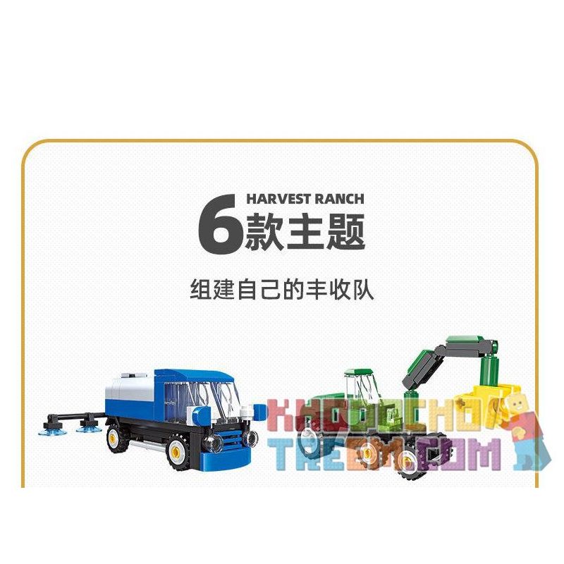 JIESTAR 58059 non  HARVEST FARM 6 MẪU XE PHUN THUỐC TRỪ SÂU MÁY GẶT GỖ KÉO LÂM NGHIỆP CẤY LÚA XÚC bộ đồ chơi xếp lắp ráp ghép mô hình City Thành Phố 475 khối