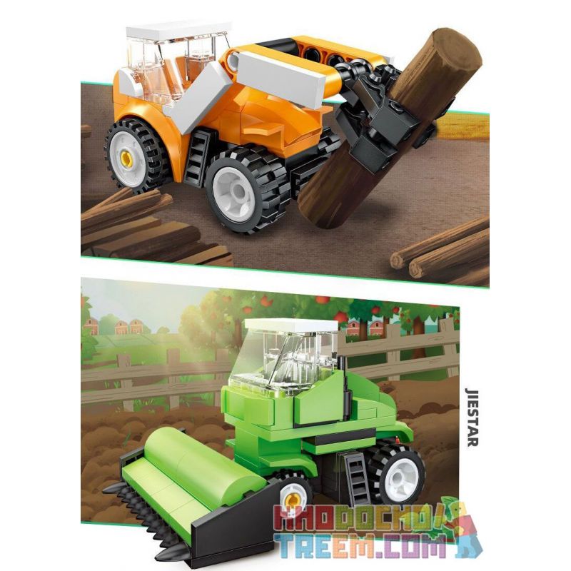 JIESTAR 58059 non  HARVEST FARM 6 MẪU XE PHUN THUỐC TRỪ SÂU MÁY GẶT GỖ KÉO LÂM NGHIỆP CẤY LÚA XÚC bộ đồ chơi xếp lắp ráp ghép mô hình City Thành Phố 475 khối