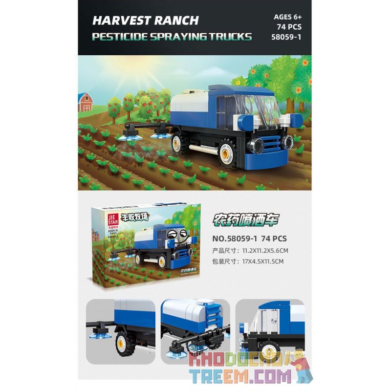 JIESTAR 58059 non  HARVEST FARM 6 MẪU XE PHUN THUỐC TRỪ SÂU MÁY GẶT GỖ KÉO LÂM NGHIỆP CẤY LÚA XÚC bộ đồ chơi xếp lắp ráp ghép mô hình City Thành Phố 475 khối