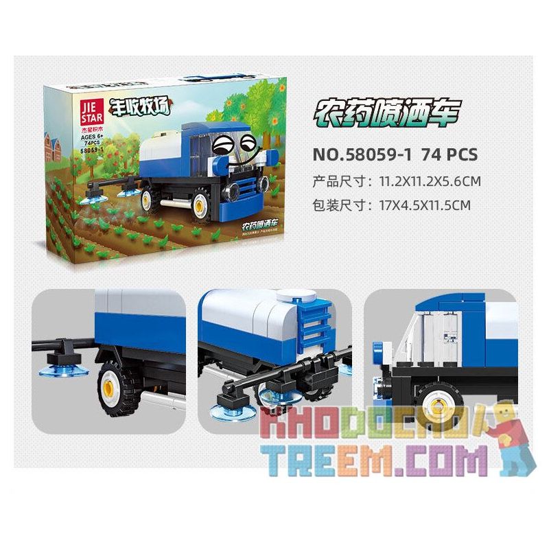 JIESTAR 58059 non  HARVEST FARM 6 MẪU XE PHUN THUỐC TRỪ SÂU MÁY GẶT GỖ KÉO LÂM NGHIỆP CẤY LÚA XÚC bộ đồ chơi xếp lắp ráp ghép mô hình City Thành Phố 475 khối