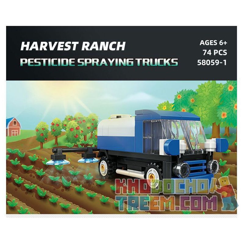 JIESTAR 58059 non  HARVEST FARM 6 MẪU XE PHUN THUỐC TRỪ SÂU MÁY GẶT GỖ KÉO LÂM NGHIỆP CẤY LÚA XÚC bộ đồ chơi xếp lắp ráp ghép mô hình City Thành Phố 475 khối