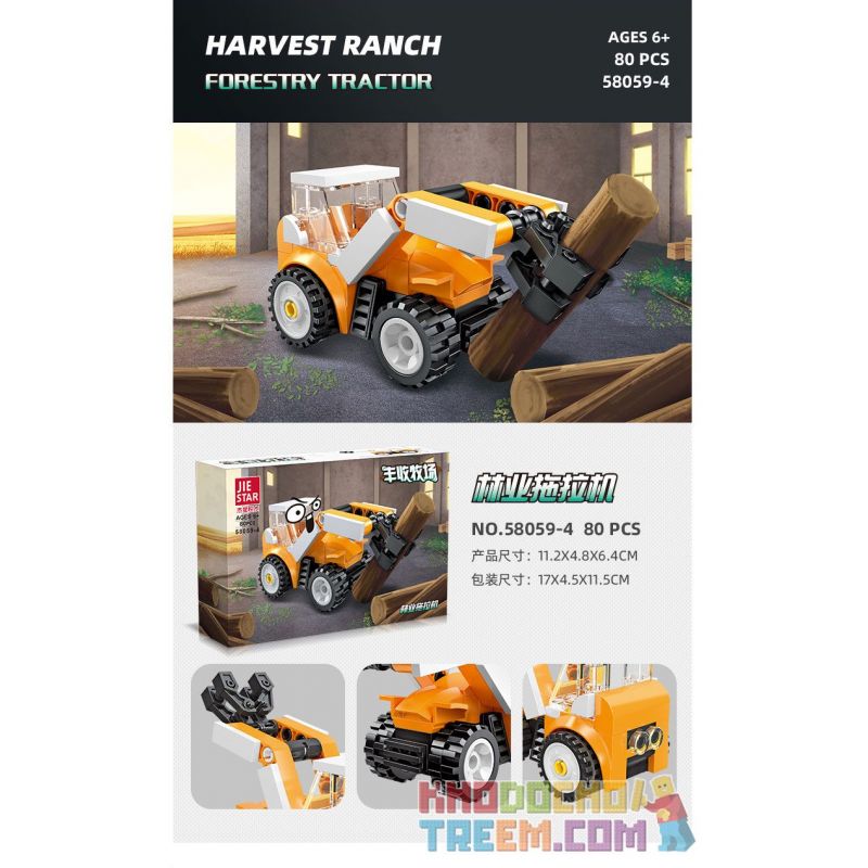 JIESTAR 58059 non  HARVEST FARM 6 MẪU XE PHUN THUỐC TRỪ SÂU MÁY GẶT GỖ KÉO LÂM NGHIỆP CẤY LÚA XÚC bộ đồ chơi xếp lắp ráp ghép mô hình City Thành Phố 475 khối