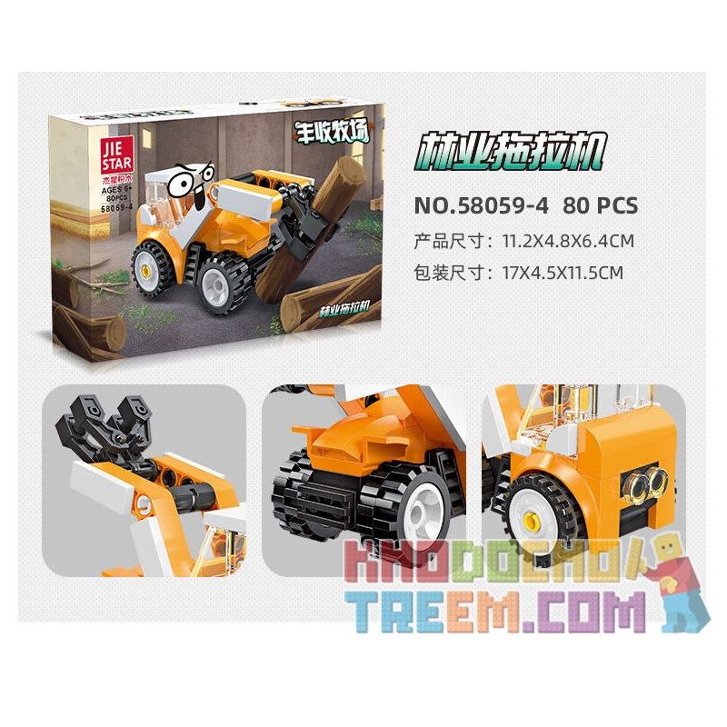 JIESTAR 58059 non  HARVEST FARM 6 MẪU XE PHUN THUỐC TRỪ SÂU MÁY GẶT GỖ KÉO LÂM NGHIỆP CẤY LÚA XÚC bộ đồ chơi xếp lắp ráp ghép mô hình City Thành Phố 475 khối