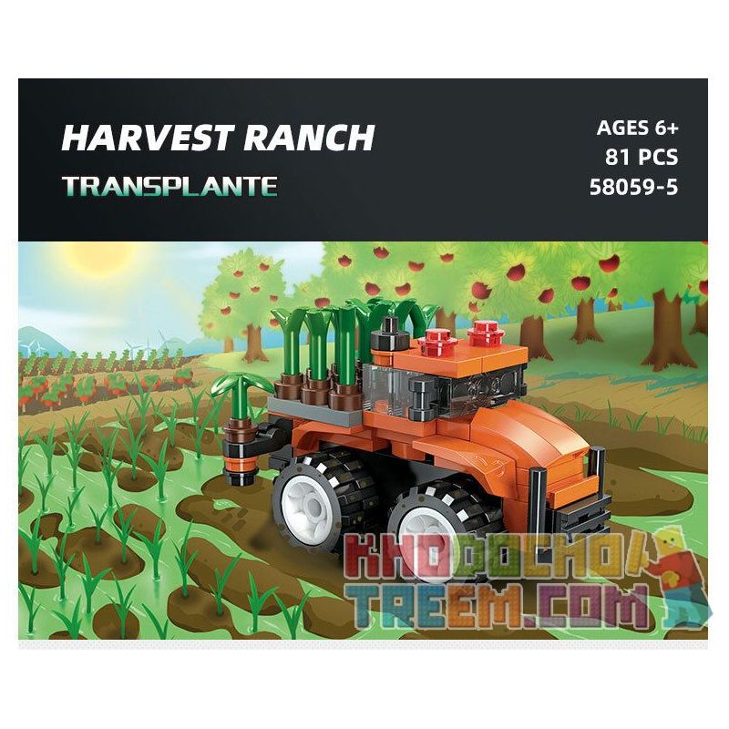 JIESTAR 58059 non  HARVEST FARM 6 MẪU XE PHUN THUỐC TRỪ SÂU MÁY GẶT GỖ KÉO LÂM NGHIỆP CẤY LÚA XÚC bộ đồ chơi xếp lắp ráp ghép mô hình City Thành Phố 475 khối