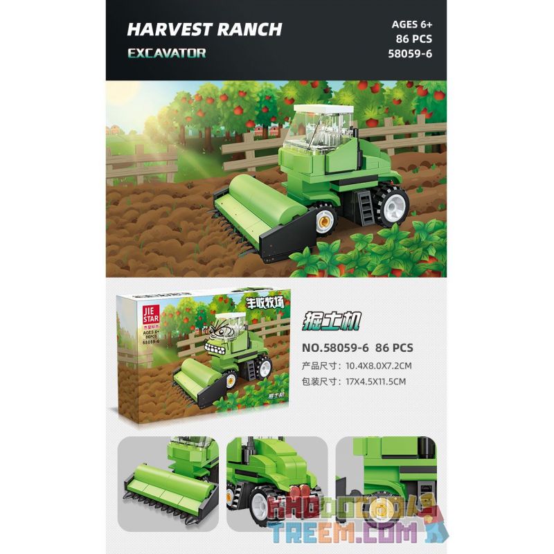 JIESTAR 58059 non  HARVEST FARM 6 MẪU XE PHUN THUỐC TRỪ SÂU MÁY GẶT GỖ KÉO LÂM NGHIỆP CẤY LÚA XÚC bộ đồ chơi xếp lắp ráp ghép mô hình City Thành Phố 475 khối