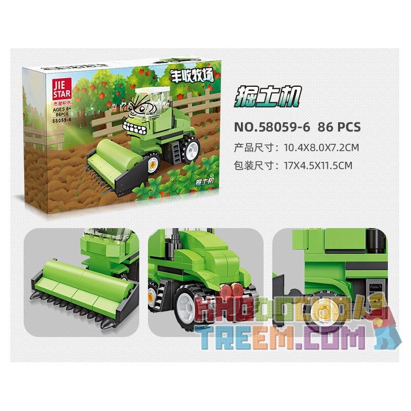 JIESTAR 58059 non  HARVEST FARM 6 MẪU XE PHUN THUỐC TRỪ SÂU MÁY GẶT GỖ KÉO LÂM NGHIỆP CẤY LÚA XÚC bộ đồ chơi xếp lắp ráp ghép mô hình City Thành Phố 475 khối