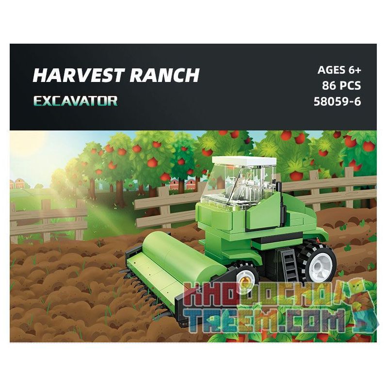 JIESTAR 58059 non  HARVEST FARM 6 MẪU XE PHUN THUỐC TRỪ SÂU MÁY GẶT GỖ KÉO LÂM NGHIỆP CẤY LÚA XÚC bộ đồ chơi xếp lắp ráp ghép mô hình City Thành Phố 475 khối