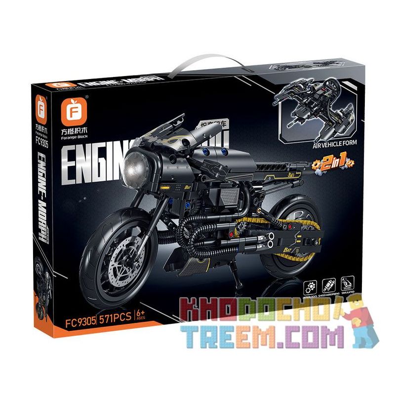 FORANGE FC9305 9305 non  XE MÁY CHIBIANJI BIẾN HÌNH MÀU ĐEN bộ đồ chơi xếp lắp ráp ghép mô hình  ENGINE MORPH Kỹ Thuật Công Nghệ Cao Mô Hình Phương Tiện 571 khối