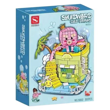 DOUBLE HEIGHT 20802 non  QUÁN NƯỚC GIẢI KHÁT BẠCH TUỘC bộ đồ chơi xếp lắp ráp ghép mô hình SQUIDWARD COLD DRINKS 687 khối