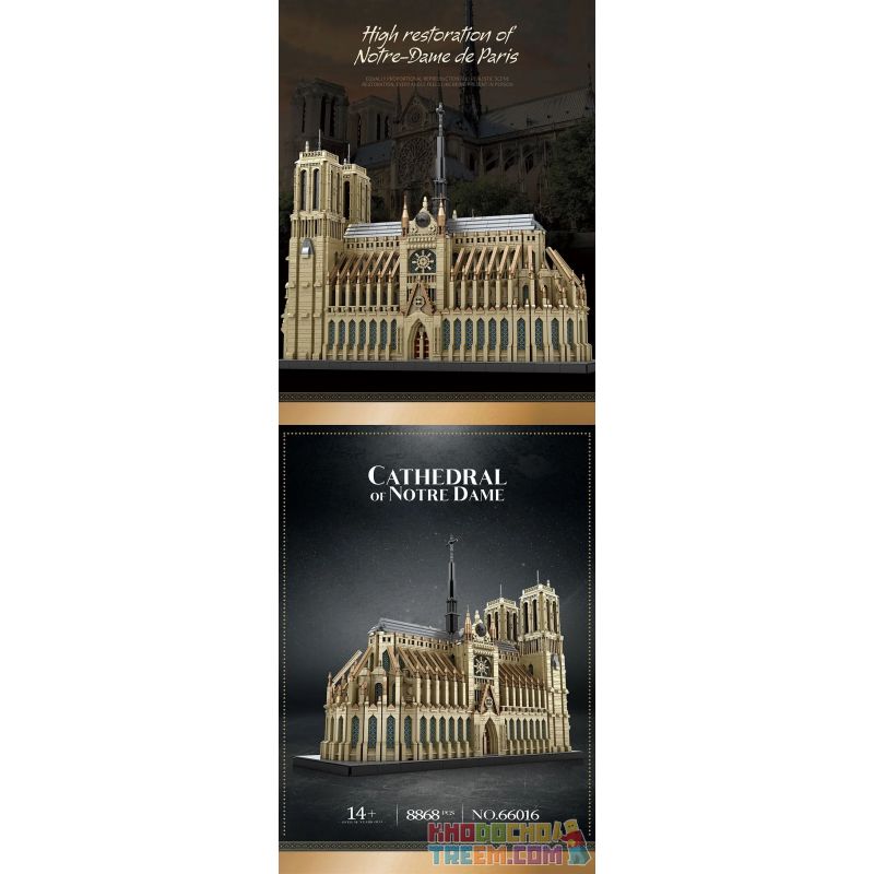 REOBRIX 66016 non  NHÀ THỜ ĐỨC BÀ PARIS bộ đồ chơi xếp lắp ráp ghép mô hình Creator CATHEDRAL OF NOTRE-DAME Sáng Tạo 8868 khối