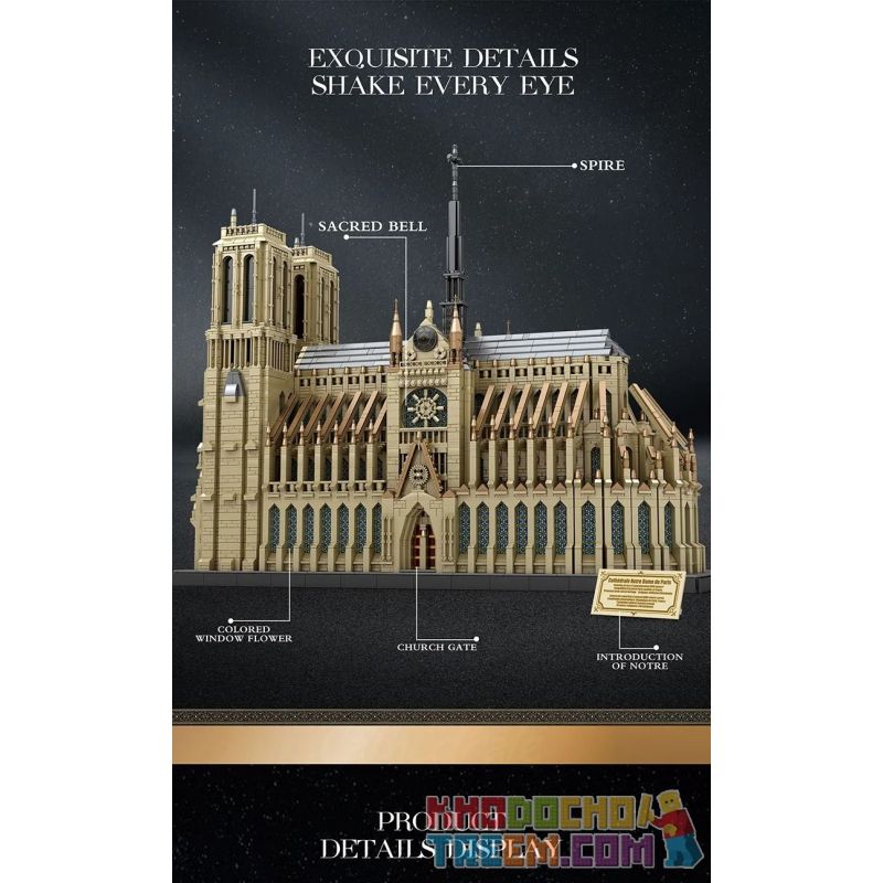 REOBRIX 66016 non  NHÀ THỜ ĐỨC BÀ PARIS bộ đồ chơi xếp lắp ráp ghép mô hình Creator CATHEDRAL OF NOTRE-DAME Sáng Tạo 8868 khối