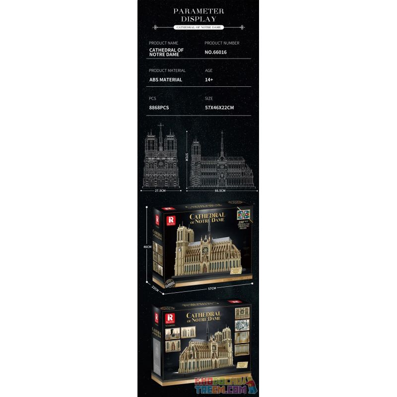 REOBRIX 66016 non  NHÀ THỜ ĐỨC BÀ PARIS bộ đồ chơi xếp lắp ráp ghép mô hình Creator CATHEDRAL OF NOTRE-DAME Sáng Tạo 8868 khối