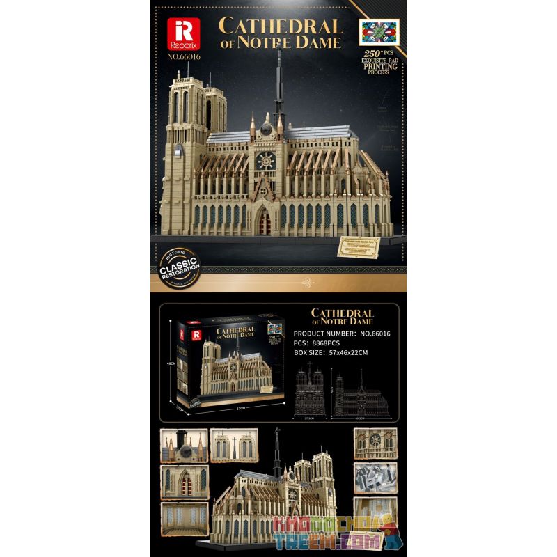 REOBRIX 66016 non  NHÀ THỜ ĐỨC BÀ PARIS bộ đồ chơi xếp lắp ráp ghép mô hình Creator CATHEDRAL OF NOTRE-DAME Sáng Tạo 8868 khối