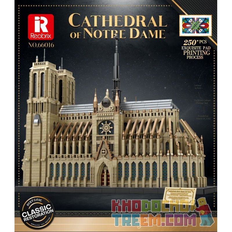 REOBRIX 66016 non  NHÀ THỜ ĐỨC BÀ PARIS bộ đồ chơi xếp lắp ráp ghép mô hình Creator CATHEDRAL OF NOTRE-DAME Sáng Tạo 8868 khối