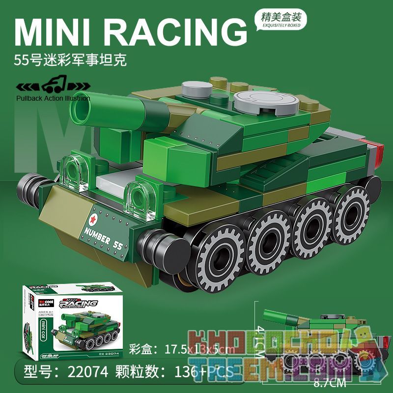 DECOOL BRICKCOOL 22074 non  XE KÉO MINI TĂNG bộ đồ chơi xếp lắp ráp ghép mô hình Mini Racing Pacemaker Đua Xe Mini 136 khối