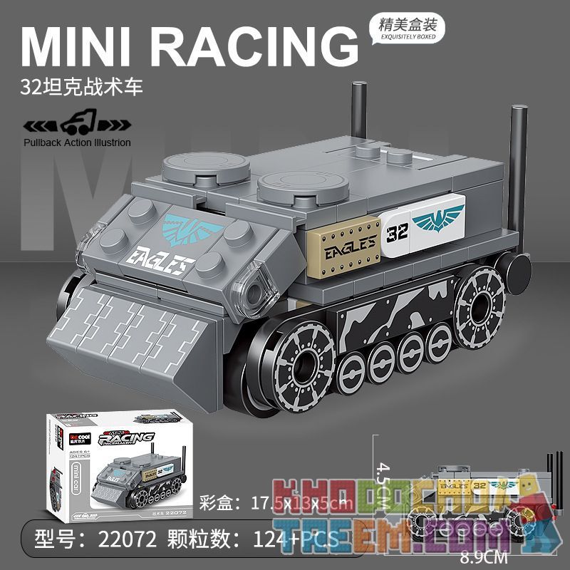 DECOOL BRICKCOOL 22072 non  XE KÉO MINI CHIẾN THUẬT TĂNG bộ đồ chơi xếp lắp ráp ghép mô hình Mini Racing Pacemaker Đua Xe Mini 124 khối
