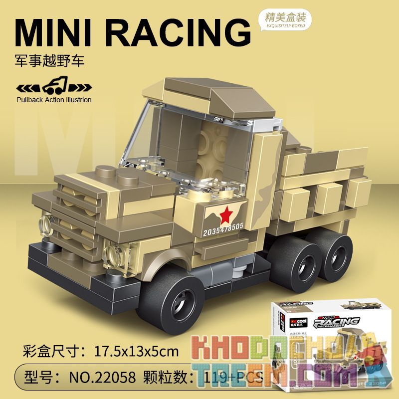 DECOOL 22058 non  XE KÉO MINI ĐỊA HÌNH QUÂN SỰ bộ đồ chơi xếp lắp ráp ghép mô hình Mini Racing Pacemaker Đua Xe Mini 119 khối