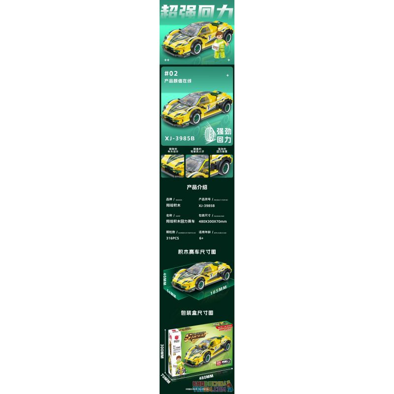 XIANGJUN XJ-3985B 3985B XJ3985B non  ĐUA XE SIÊU LÙI LAMBORGHINI EVO bộ đồ chơi xếp lắp ráp ghép mô hình Speed Champions Racing Cars Đua Xe Công Thức 316 khối