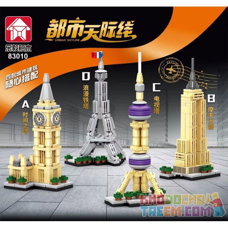 LE YI 83010 non  ĐƯỜNG CHÂN TRỜI ĐÔ THỊ 4 PHONG CÁCH bộ đồ chơi xếp lắp ráp ghép mô hình Architecture Công Trình Kiến Trúc 512 khối
