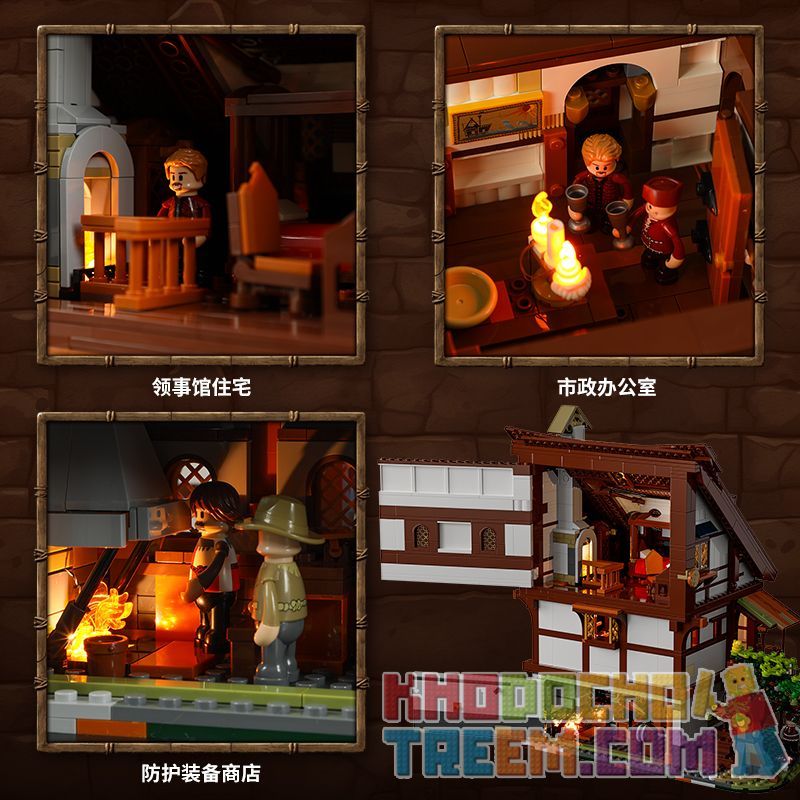 FUNWHOLE F9015 9015 non  HỘI CHỢ THỜI TRUNG CỔ bộ đồ chơi xếp lắp ráp ghép mô hình Medieval Castle MEDIEVAL MARKET Chiến Tranh Trung Cổ 2614 khối