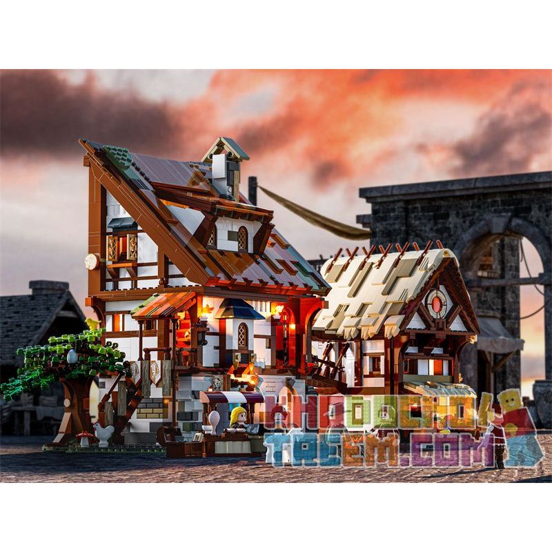 FUNWHOLE F9015 9015 non  HỘI CHỢ THỜI TRUNG CỔ bộ đồ chơi xếp lắp ráp ghép mô hình Medieval Castle MEDIEVAL MARKET Chiến Tranh Trung Cổ 2614 khối