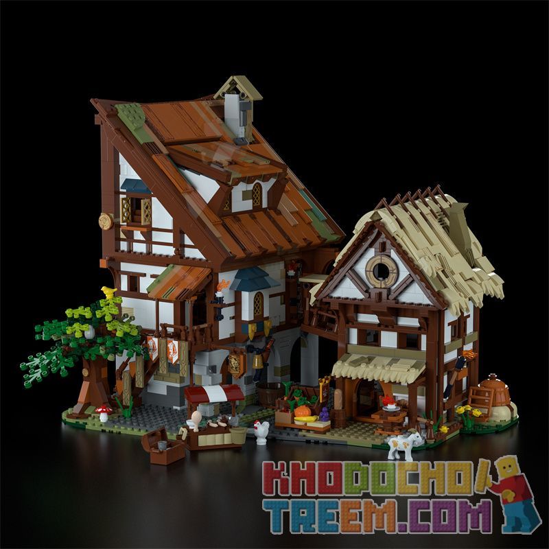 FUNWHOLE F9015 9015 non  HỘI CHỢ THỜI TRUNG CỔ bộ đồ chơi xếp lắp ráp ghép mô hình Medieval Castle MEDIEVAL MARKET Chiến Tranh Trung Cổ 2614 khối