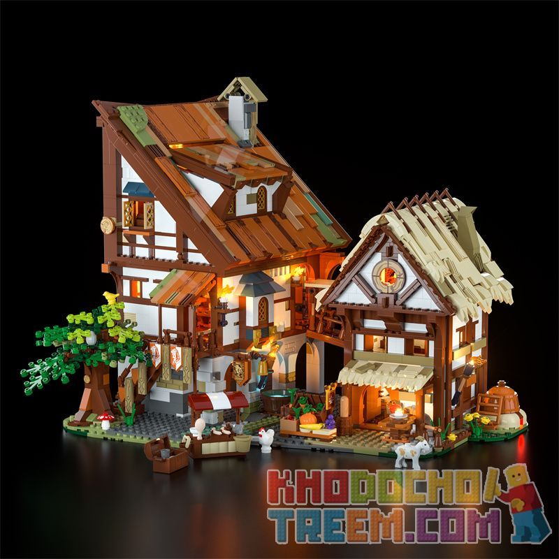 FUNWHOLE F9015 9015 non  HỘI CHỢ THỜI TRUNG CỔ bộ đồ chơi xếp lắp ráp ghép mô hình Medieval Castle MEDIEVAL MARKET Chiến Tranh Trung Cổ 2614 khối