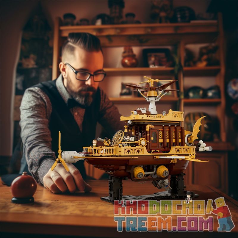 FUNWHOLE F9014 9014 non  TÀU VŨ TRỤ STEAMPUNK LIGHT CHASER bộ đồ chơi xếp lắp ráp ghép mô hình “LIGHT CATCHER”STEAMPUNK AIRSHIP 1641 khối