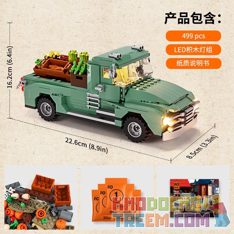 FUNWHOLE F9016 9016 non  XE TẢI NÔNG TRẠI bộ đồ chơi xếp lắp ráp ghép mô hình Creator THE FARM TRUCK Sáng Tạo 499 khối