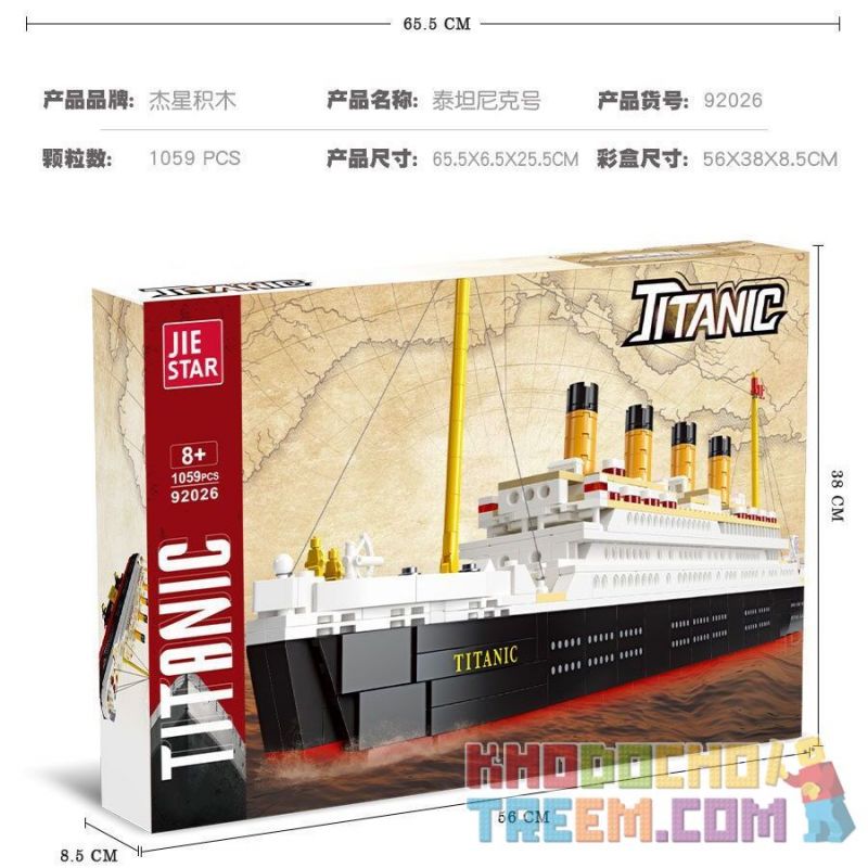 JIESTAR 92026 non  TÀU DU LỊCH TITANIC bộ đồ chơi xếp lắp ráp ghép mô hình Creator Sáng Tạo 1059 khối