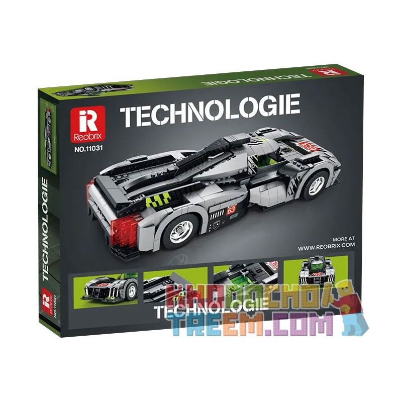 REOBRIX 11031 non  PEUGEOT 9X8 24 GIỜ CỦA SIÊU XE HYBRID LE MANS tỷ lệ 1:12 bộ đồ chơi xếp lắp ráp ghép mô hình Creator Sáng Tạo 1338 khối