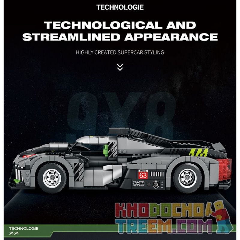 REOBRIX 11031 non  PEUGEOT 9X8 24 GIỜ CỦA SIÊU XE HYBRID LE MANS tỷ lệ 1:12 bộ đồ chơi xếp lắp ráp ghép mô hình Creator Sáng Tạo 1338 khối
