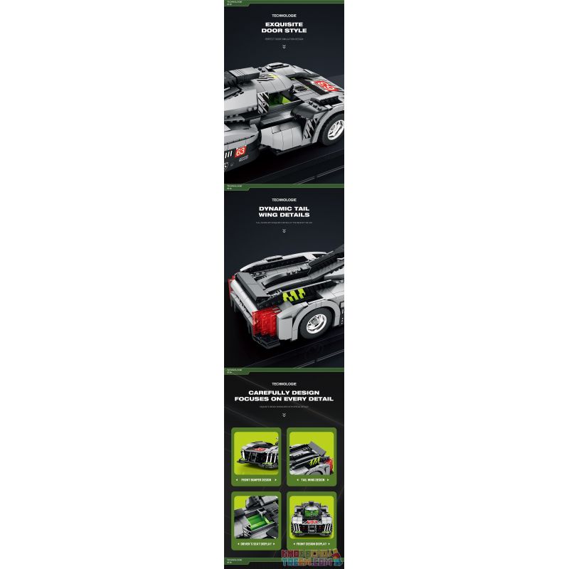 REOBRIX 11031 non  PEUGEOT 9X8 24 GIỜ CỦA SIÊU XE HYBRID LE MANS tỷ lệ 1:12 bộ đồ chơi xếp lắp ráp ghép mô hình Creator Sáng Tạo 1338 khối