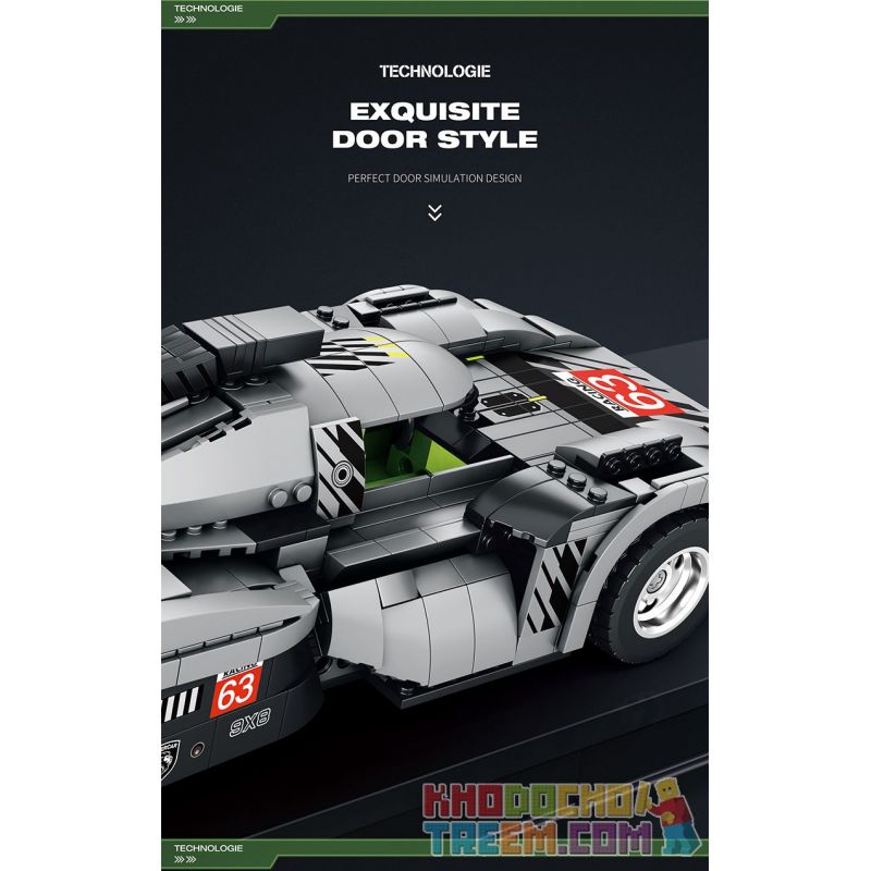 REOBRIX 11031 non  PEUGEOT 9X8 24 GIỜ CỦA SIÊU XE HYBRID LE MANS tỷ lệ 1:12 bộ đồ chơi xếp lắp ráp ghép mô hình Creator Sáng Tạo 1338 khối