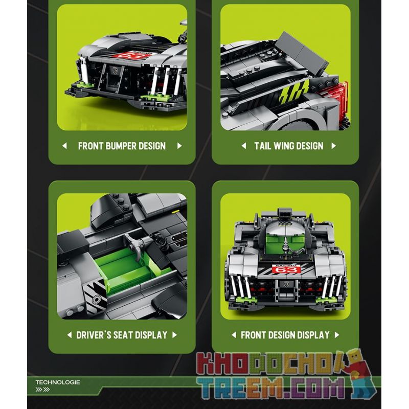 REOBRIX 11031 non  PEUGEOT 9X8 24 GIỜ CỦA SIÊU XE HYBRID LE MANS tỷ lệ 1:12 bộ đồ chơi xếp lắp ráp ghép mô hình Creator Sáng Tạo 1338 khối