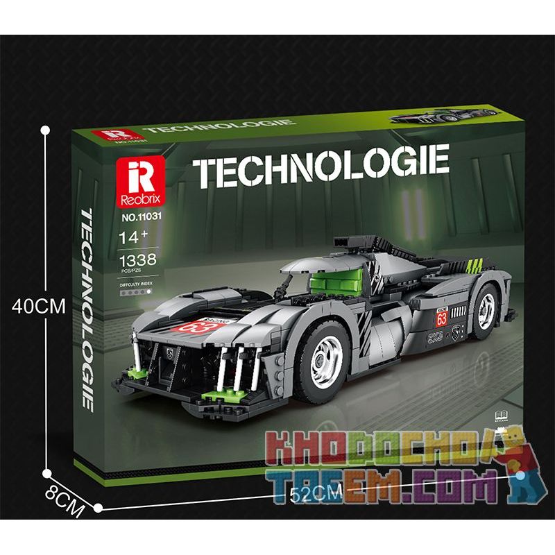 REOBRIX 11031 non  PEUGEOT 9X8 24 GIỜ CỦA SIÊU XE HYBRID LE MANS tỷ lệ 1:12 bộ đồ chơi xếp lắp ráp ghép mô hình Creator Sáng Tạo 1338 khối