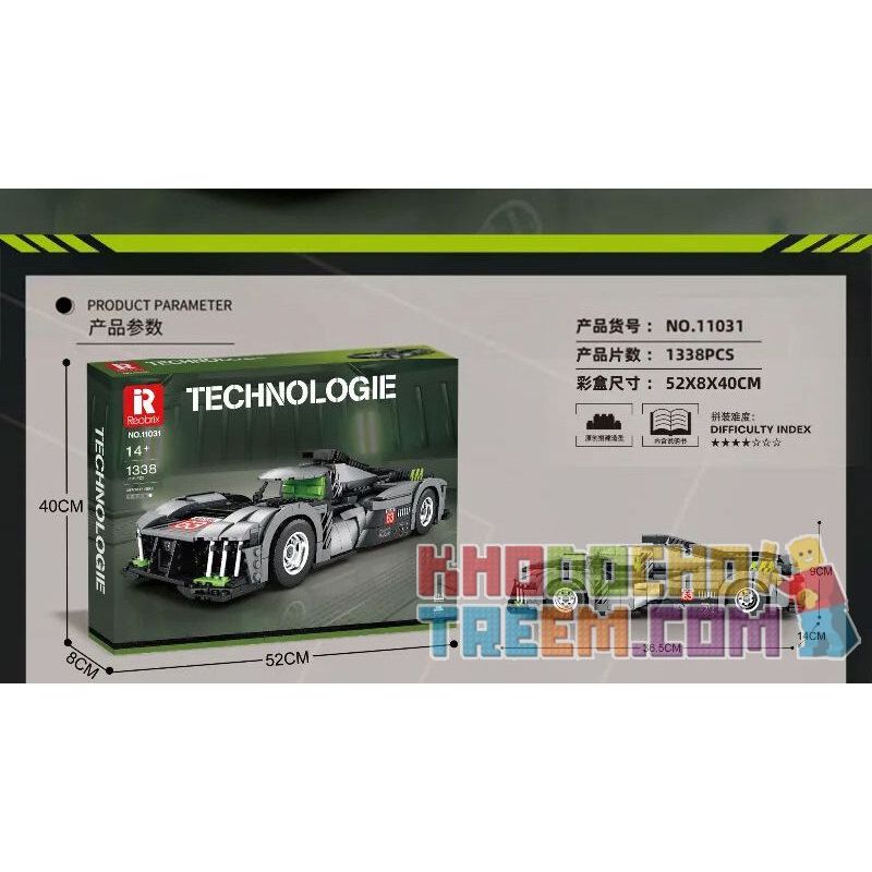 REOBRIX 11031 non  PEUGEOT 9X8 24 GIỜ CỦA SIÊU XE HYBRID LE MANS tỷ lệ 1:12 bộ đồ chơi xếp lắp ráp ghép mô hình Creator Sáng Tạo 1338 khối