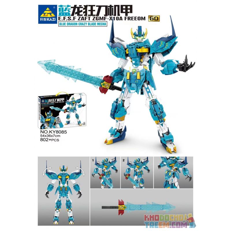 Kazi KY8085 8085 non  MECHA CRAZY BLADE RỒNG XANH bộ đồ chơi xếp lắp ráp ghép mô hình E.F.S.F ZAFT ZGMF-X10A FREEOM 802 khối