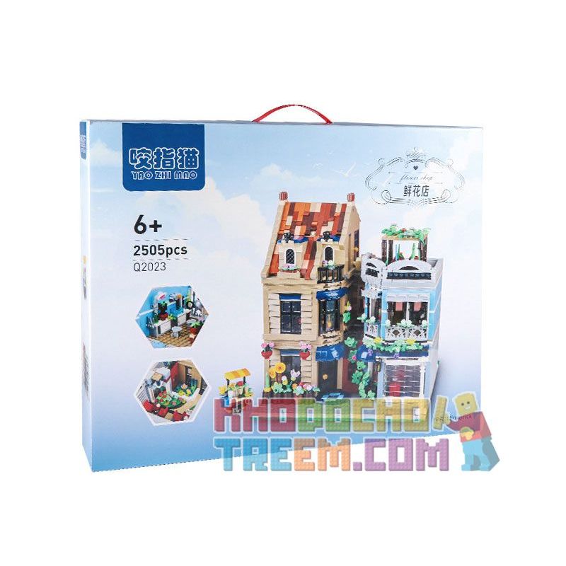 BITING CAT Q2023 2023 non  NGƯỜI BÁN HOA bộ đồ chơi xếp lắp ráp ghép mô hình Creator FLOWER SHOP Sáng Tạo 2505 khối