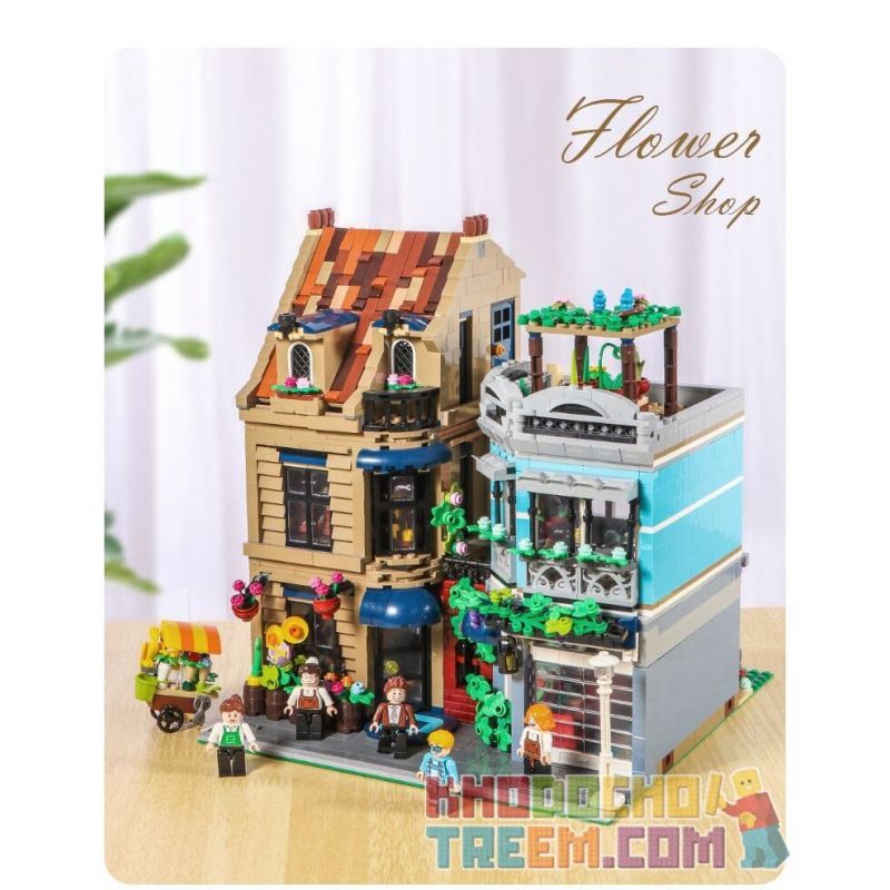 BITING CAT Q2023 2023 non  NGƯỜI BÁN HOA bộ đồ chơi xếp lắp ráp ghép mô hình Creator FLOWER SHOP Sáng Tạo 2505 khối