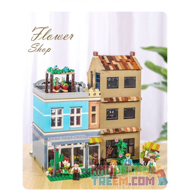 BITING CAT Q2023 2023 non  NGƯỜI BÁN HOA bộ đồ chơi xếp lắp ráp ghép mô hình Creator FLOWER SHOP Sáng Tạo 2505 khối