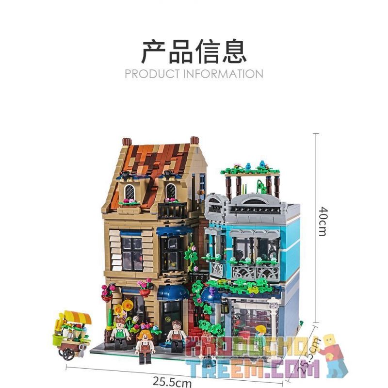 BITING CAT Q2023 2023 non  NGƯỜI BÁN HOA bộ đồ chơi xếp lắp ráp ghép mô hình Creator FLOWER SHOP Sáng Tạo 2505 khối