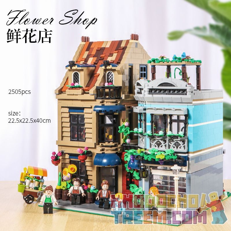 BITING CAT Q2023 2023 non  NGƯỜI BÁN HOA bộ đồ chơi xếp lắp ráp ghép mô hình Creator FLOWER SHOP Sáng Tạo 2505 khối