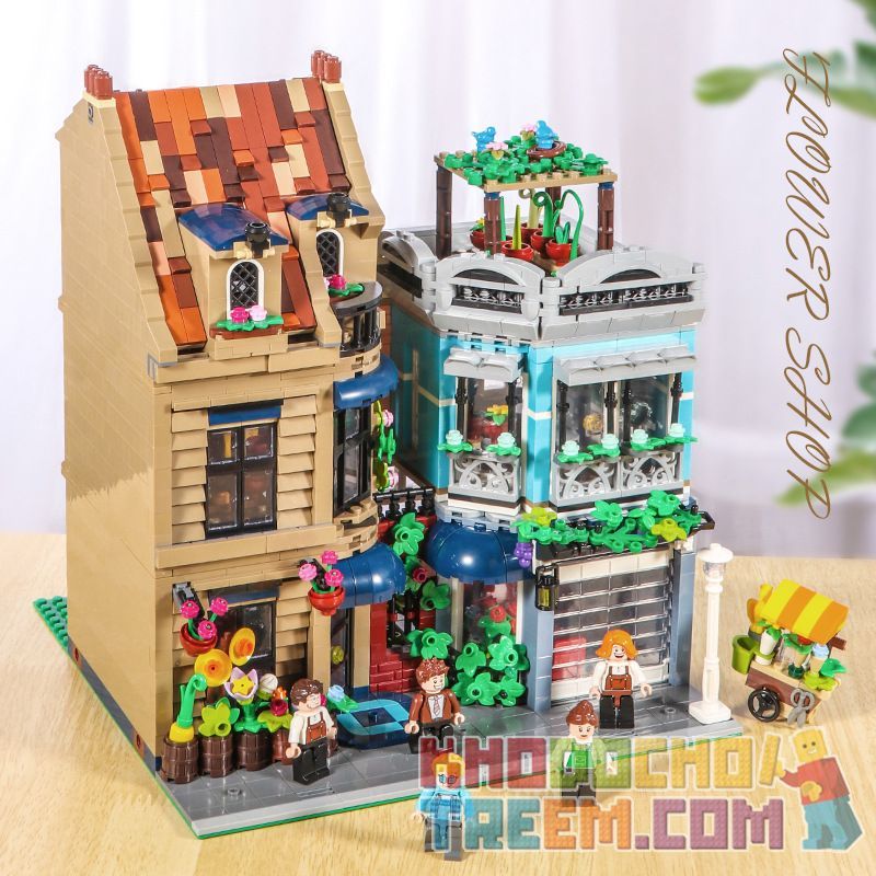 BITING CAT Q2023 2023 non  NGƯỜI BÁN HOA bộ đồ chơi xếp lắp ráp ghép mô hình Creator FLOWER SHOP Sáng Tạo 2505 khối