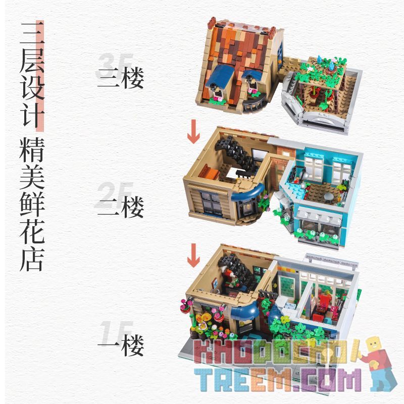 BITING CAT Q2023 2023 non  NGƯỜI BÁN HOA bộ đồ chơi xếp lắp ráp ghép mô hình Creator FLOWER SHOP Sáng Tạo 2505 khối