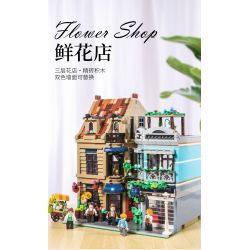 BITING CAT Q2023 2023 non  NGƯỜI BÁN HOA bộ đồ chơi xếp lắp ráp ghép mô hình Creator FLOWER SHOP Sáng Tạo 2505 khối