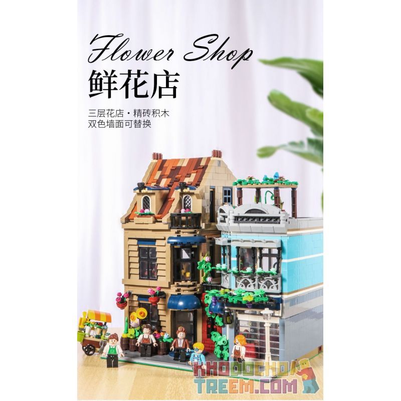 BITING CAT Q2023 2023 non  NGƯỜI BÁN HOA bộ đồ chơi xếp lắp ráp ghép mô hình Creator FLOWER SHOP Sáng Tạo 2505 khối