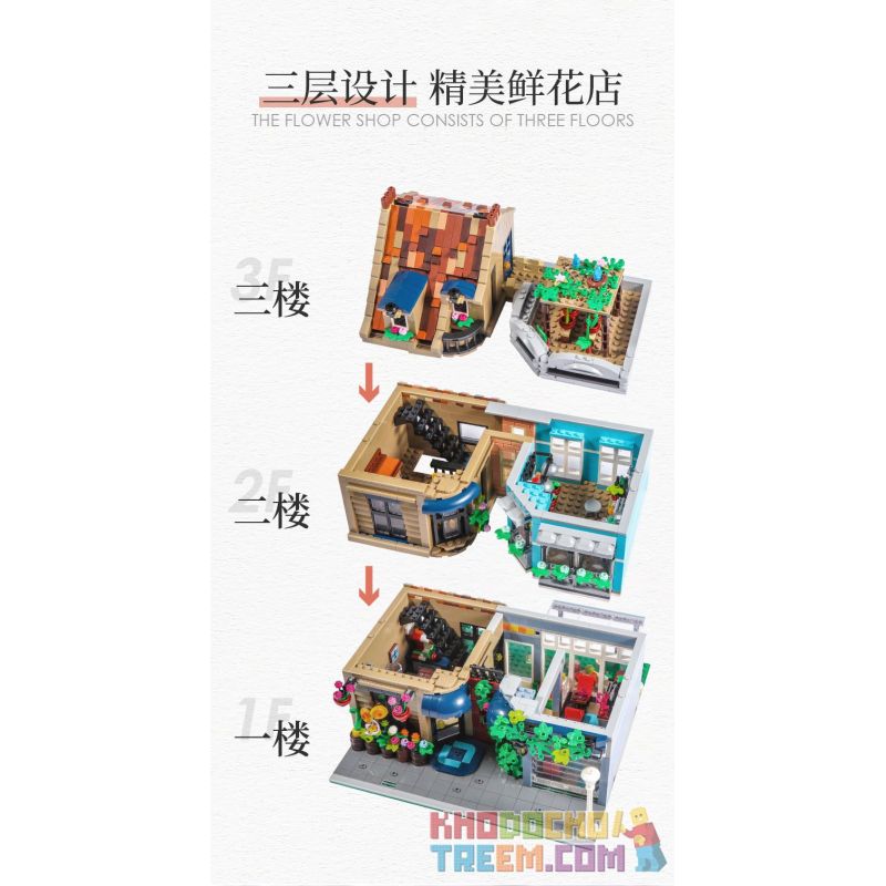 BITING CAT Q2023 2023 non  NGƯỜI BÁN HOA bộ đồ chơi xếp lắp ráp ghép mô hình Creator FLOWER SHOP Sáng Tạo 2505 khối