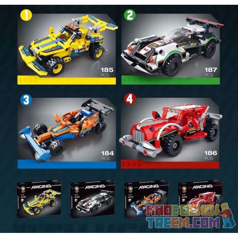 JIQILE 47002 non  XE ĐUA 4 LOẠI VÀNG TRẮNG CAM ĐỎ bộ đồ chơi xếp lắp ráp ghép mô hình  RACING Kỹ Thuật Công Nghệ Cao Mô Hình Phương Tiện 742 khối